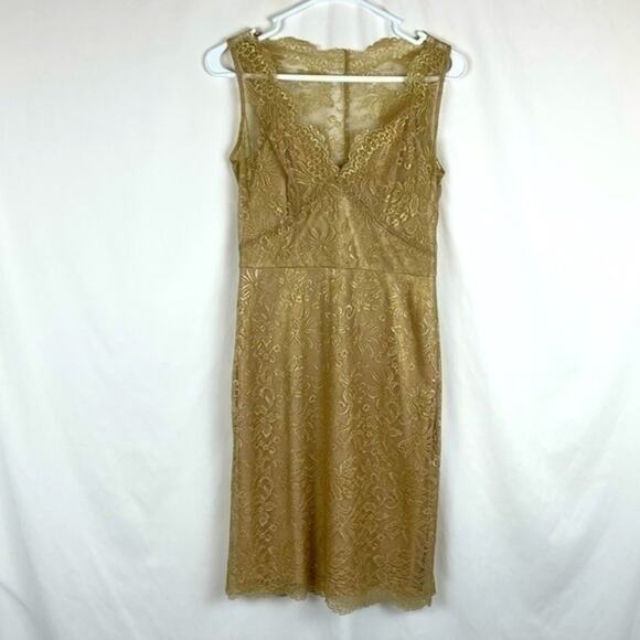 BCBGMaxAzria Sheer Gold Lace BodyCon Party Event Dress NWOT Size 4 - Picture 2 of 14